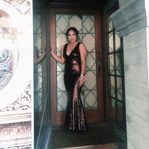 Brown sequenced prom dress